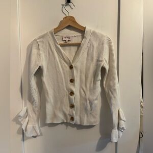 Cry Baby White Ribbed Cardigan with Ruffle Details Size XS